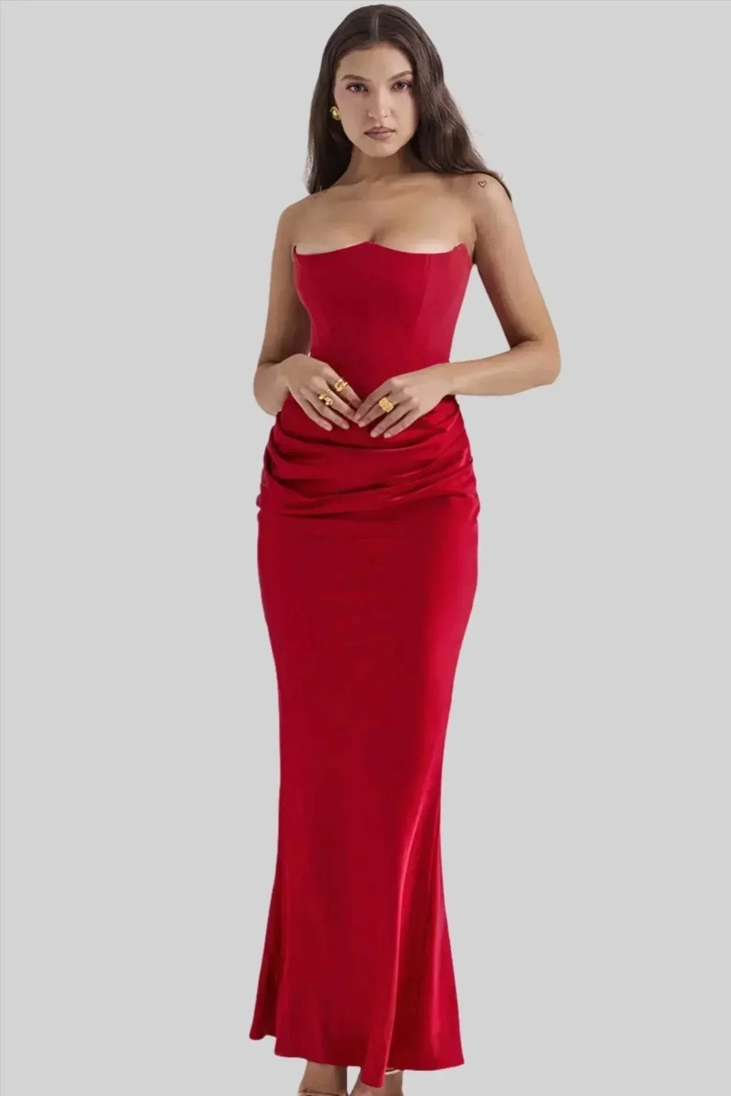 Off-Shoulder Slimming Fishbone Silk Dress – Elegant Evening Fit - ZA-Zola