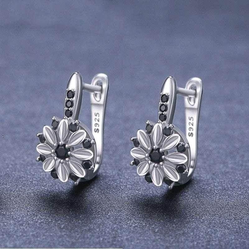 Copper Zircon Flower Earrings for Women – Black - ZA-Zola