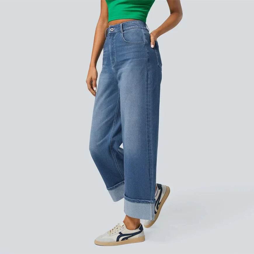 High-Waisted Straight Jeans with Cuffed Hem - ZA-Zola