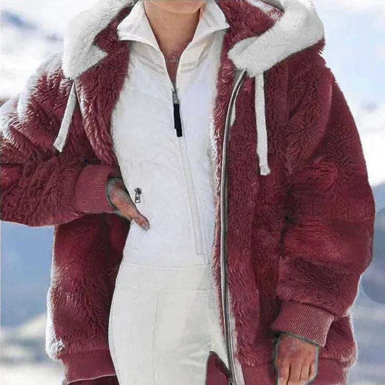 Plush Hooded Jacket Women Winter Street Style - ZA-Zola