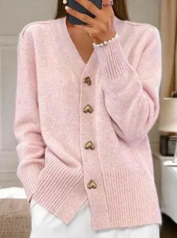 V-Neck Love Button Knit Cardigan for Women - ZA-Zola