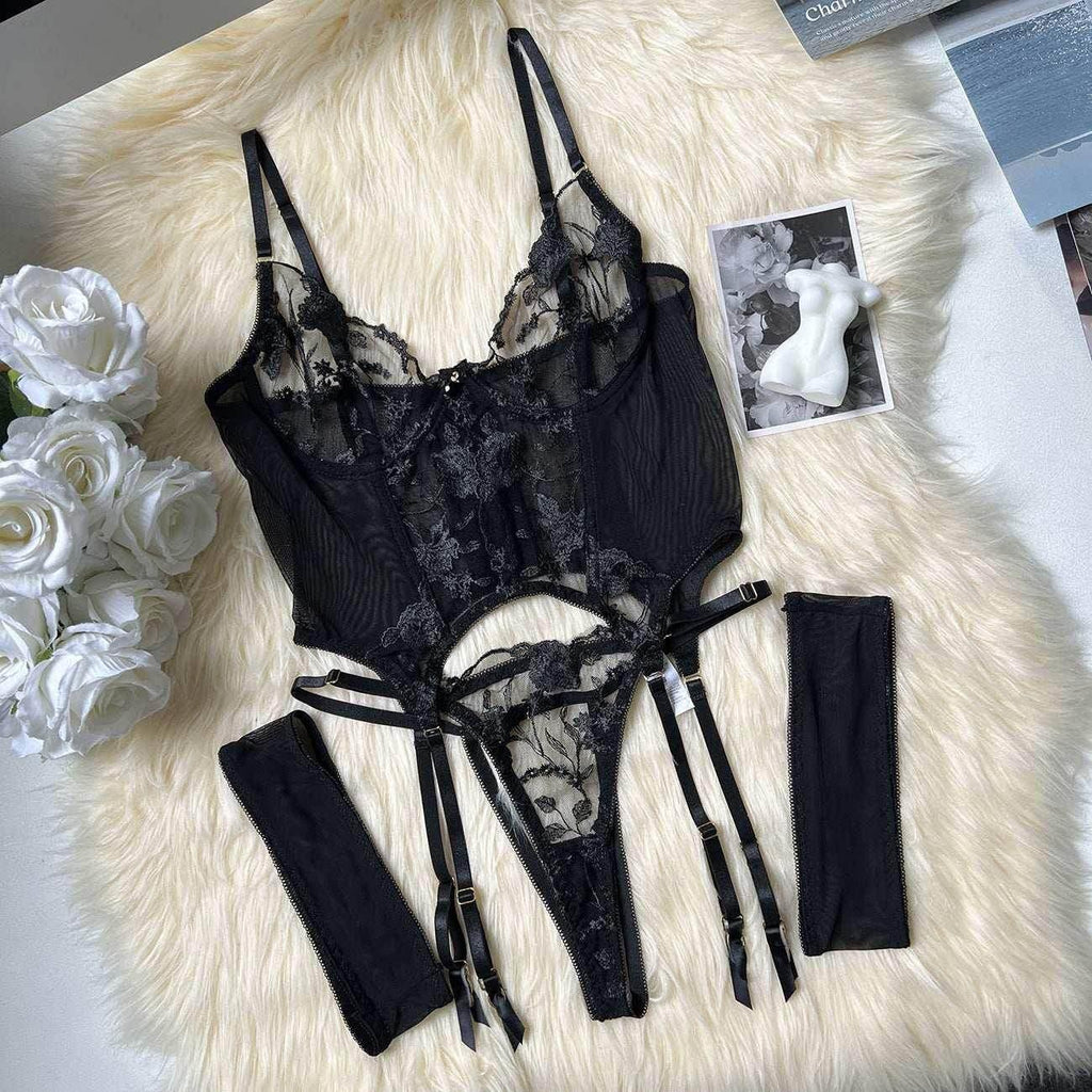 Three-Point Mesh Embroidery Lingerie Set - Shop Now! - ZA-Zola