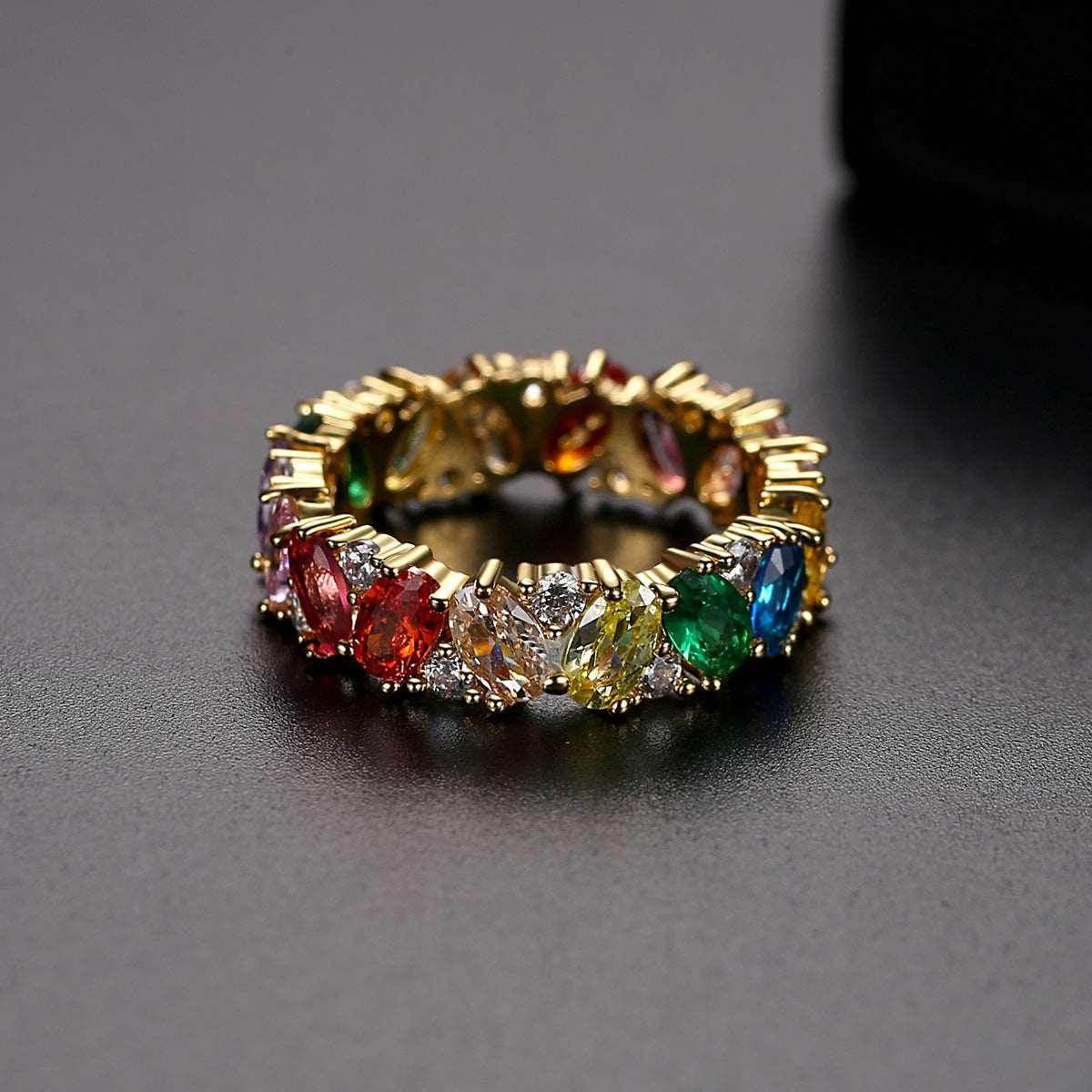 Colorful Zircon Geometric Ring in Rose & 18K Gold - ZA-Zola