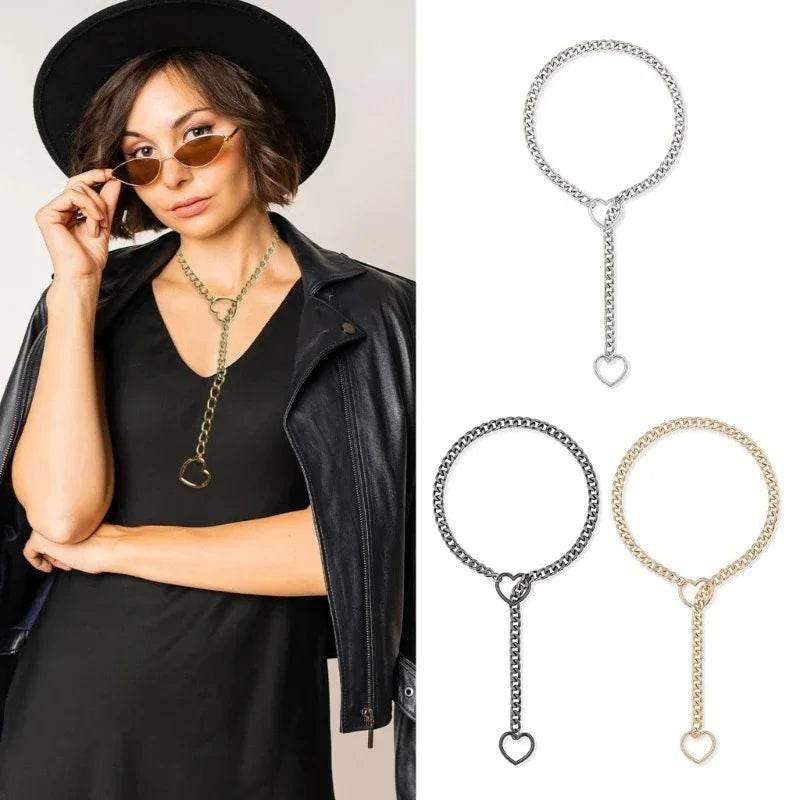 Stainless Steel Lariat Heart Necklace – Punk Rock Style - ZA-Zola