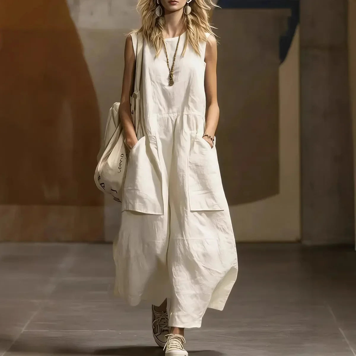 Cotton Linen Pocket Dress Sleeveless Women Casual – ZA-Zola
