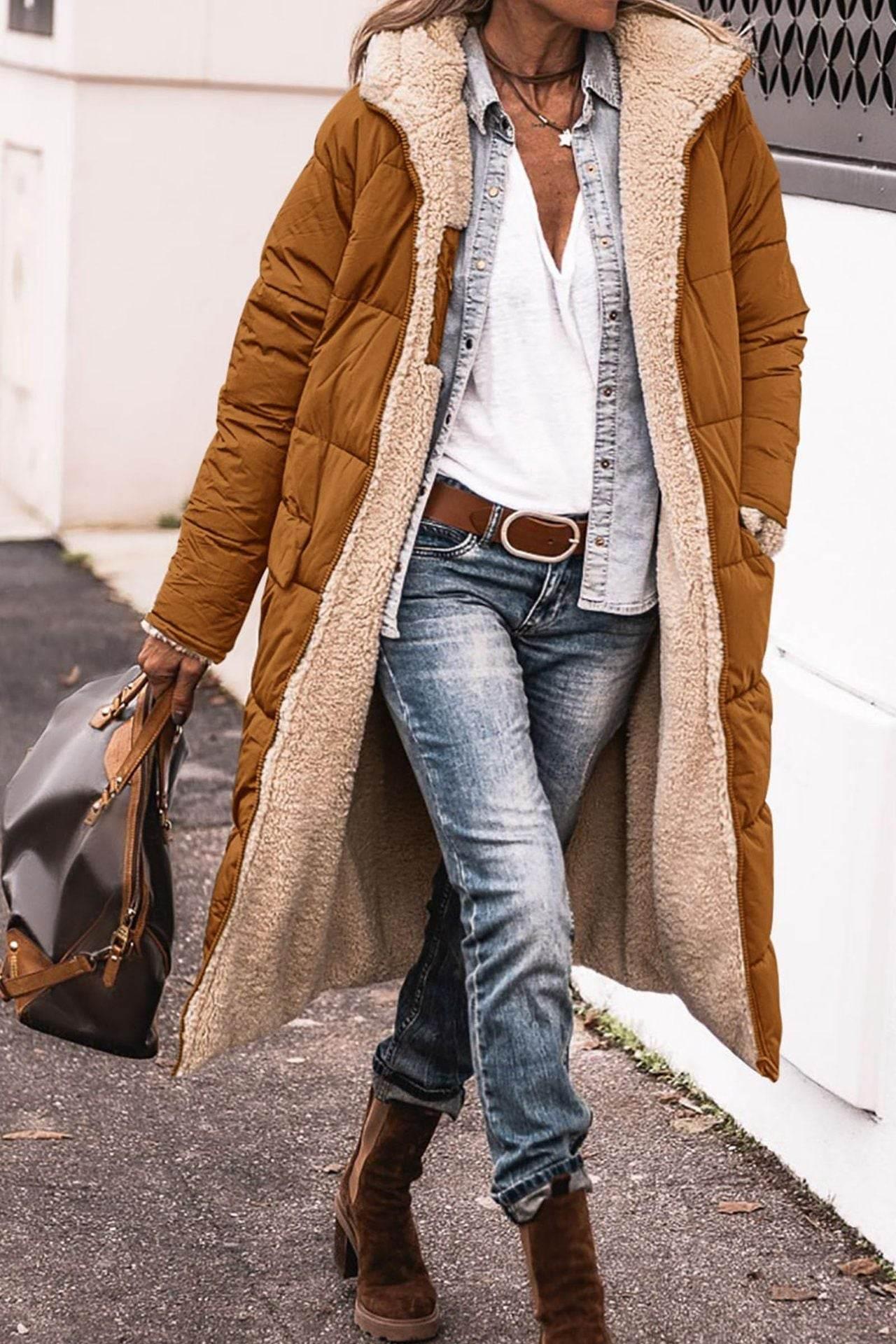 Winter Coat Women | Solid Color Hooded Long Cardigan - ZA-Zola