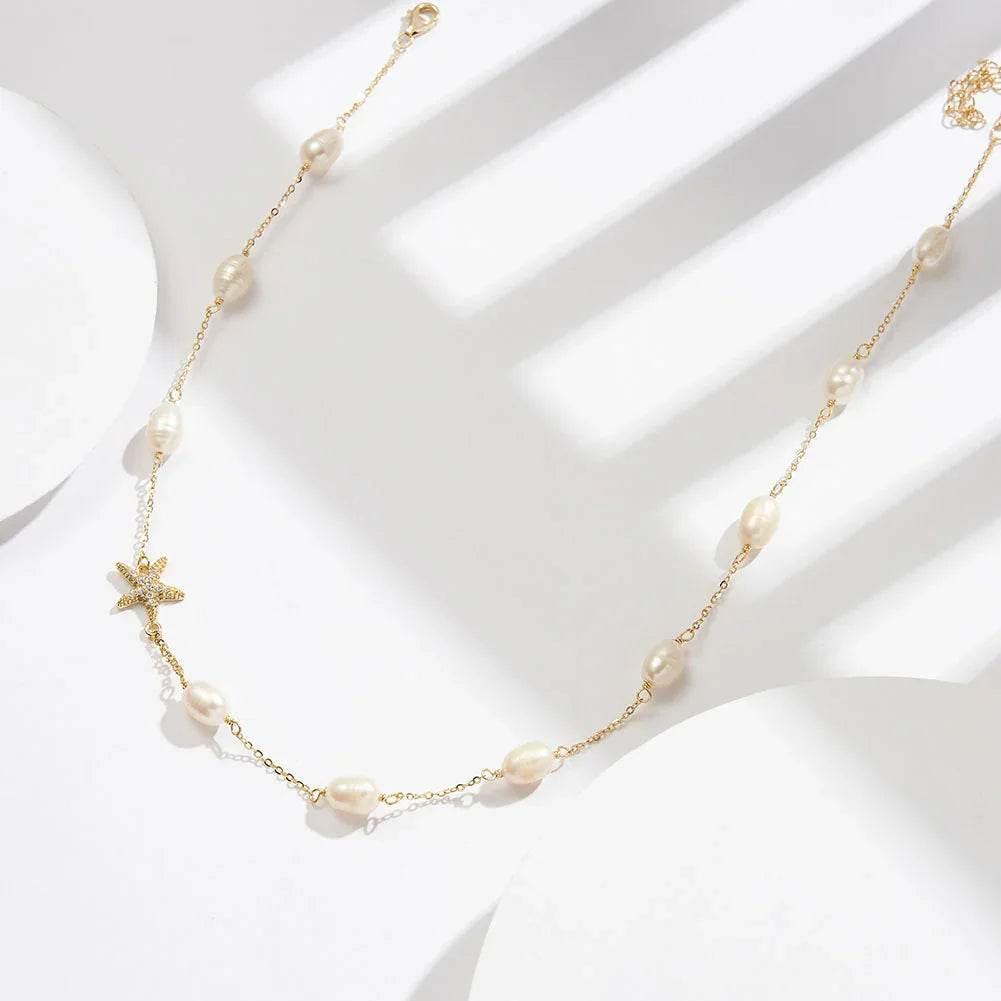 Sterling Silver Pearl Starfish Beach Necklace - ZA-Zola