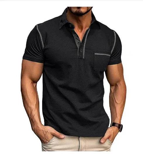 Men's black short sleeve polo shirt with chest pocket from ZA-Zola fashion UK