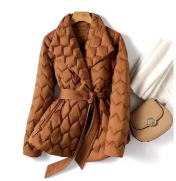Chocolate Silk Line Down Jacket for Women | Lightweight Winter Coat - ZA-Zola