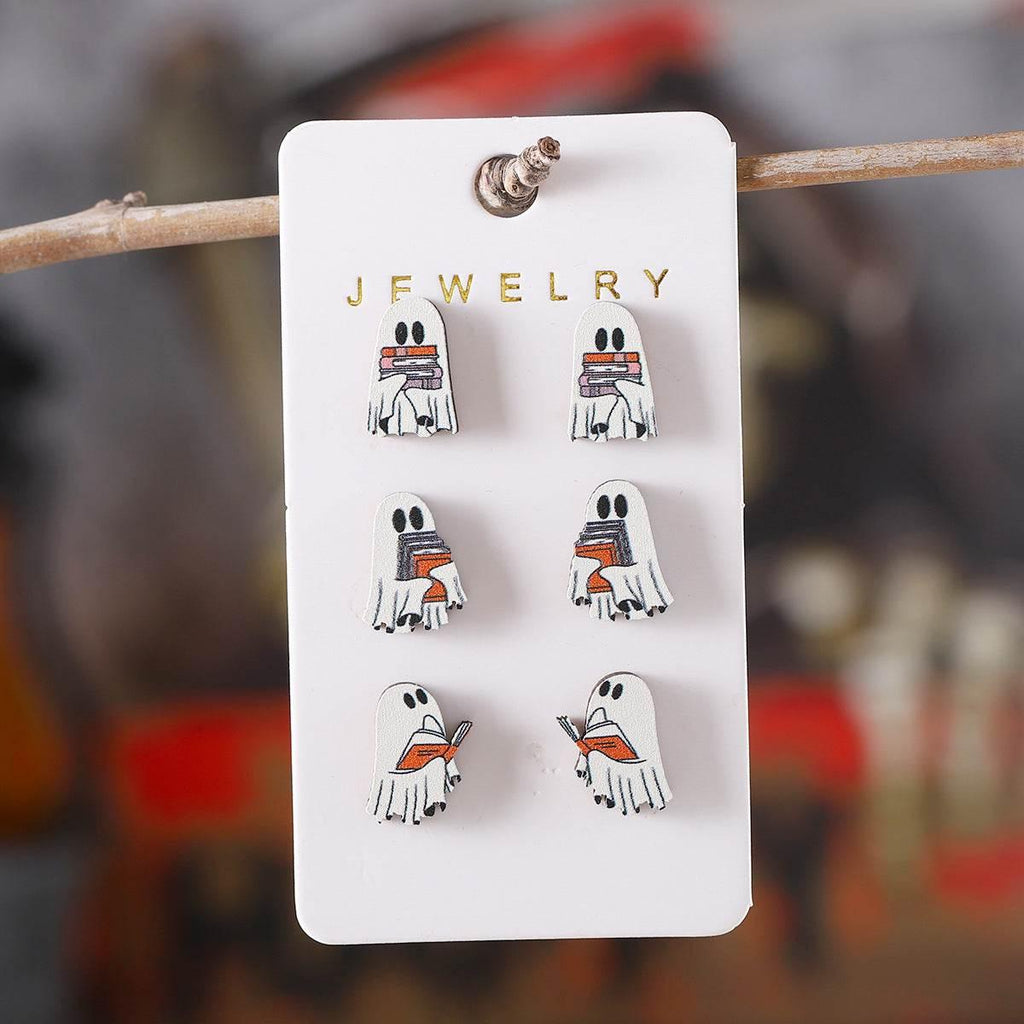 ZA-Zola Halloween Ghost Wooden Stud Earrings Set - ZA-Zola