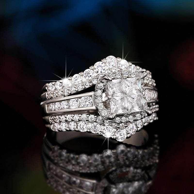 Square Crown Zircon Ring – White Gold for Women - ZA-Zola