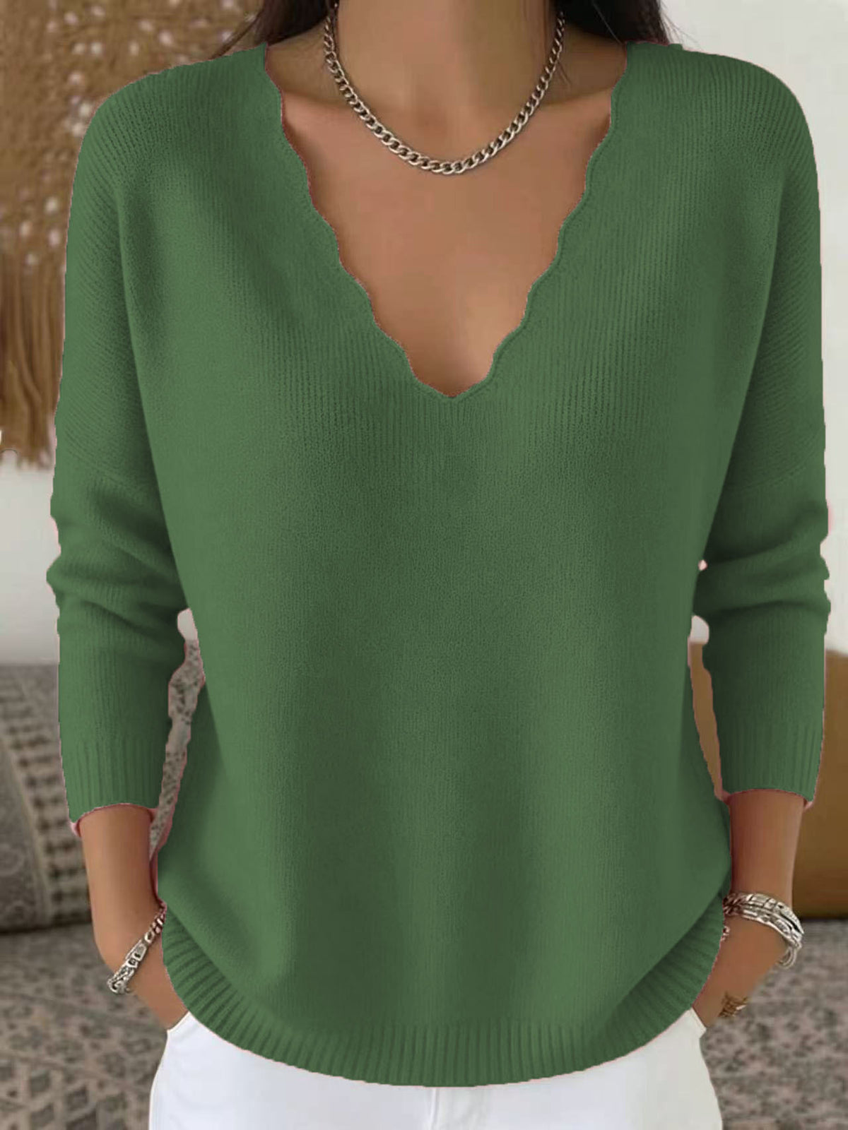Women’s V Neck Knit Sweater | Loose Knit Pullover