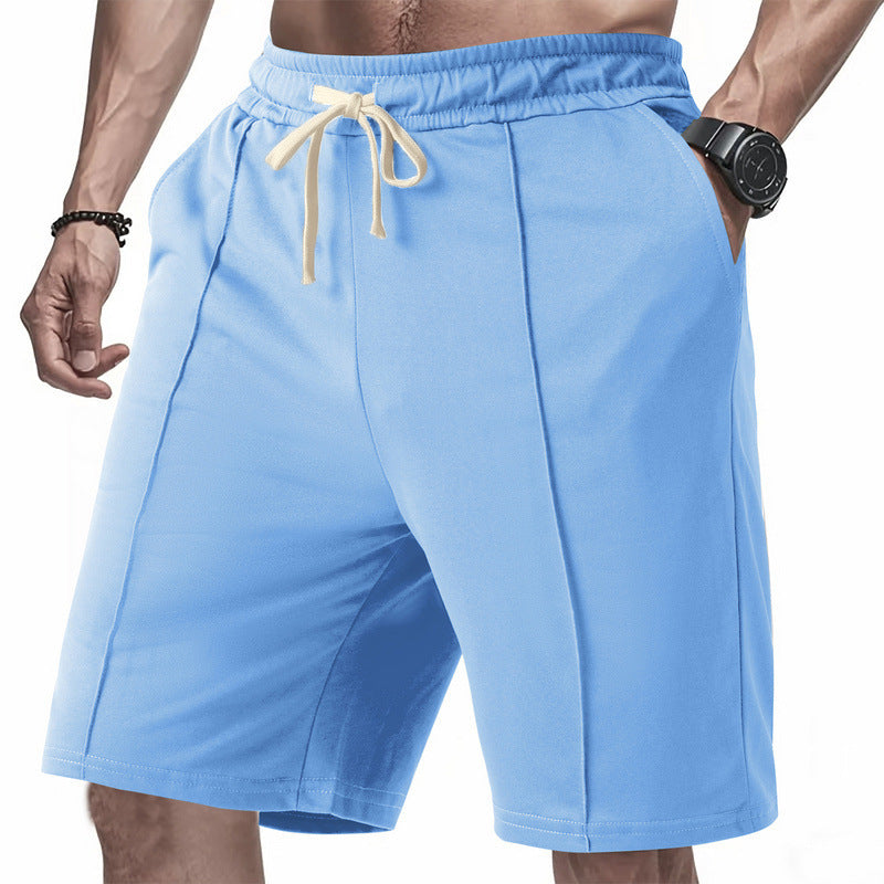 Light blue shorts with a drawstring on a white background