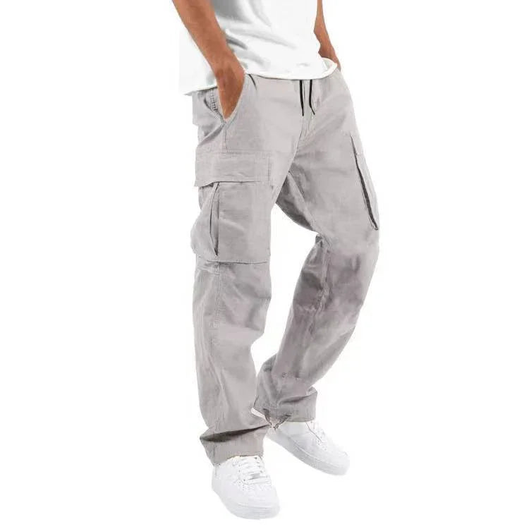 Men’s Trade Drawstring Multi-Pocket Casual Trousers – Loose Workwear Pants