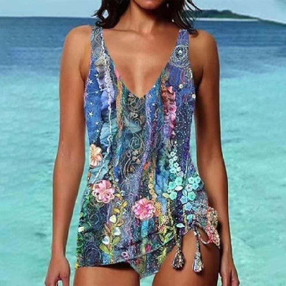 Floral Bikini Beach Print Suspender Swimsuit | Sexy & Stylish - ZA-Zola