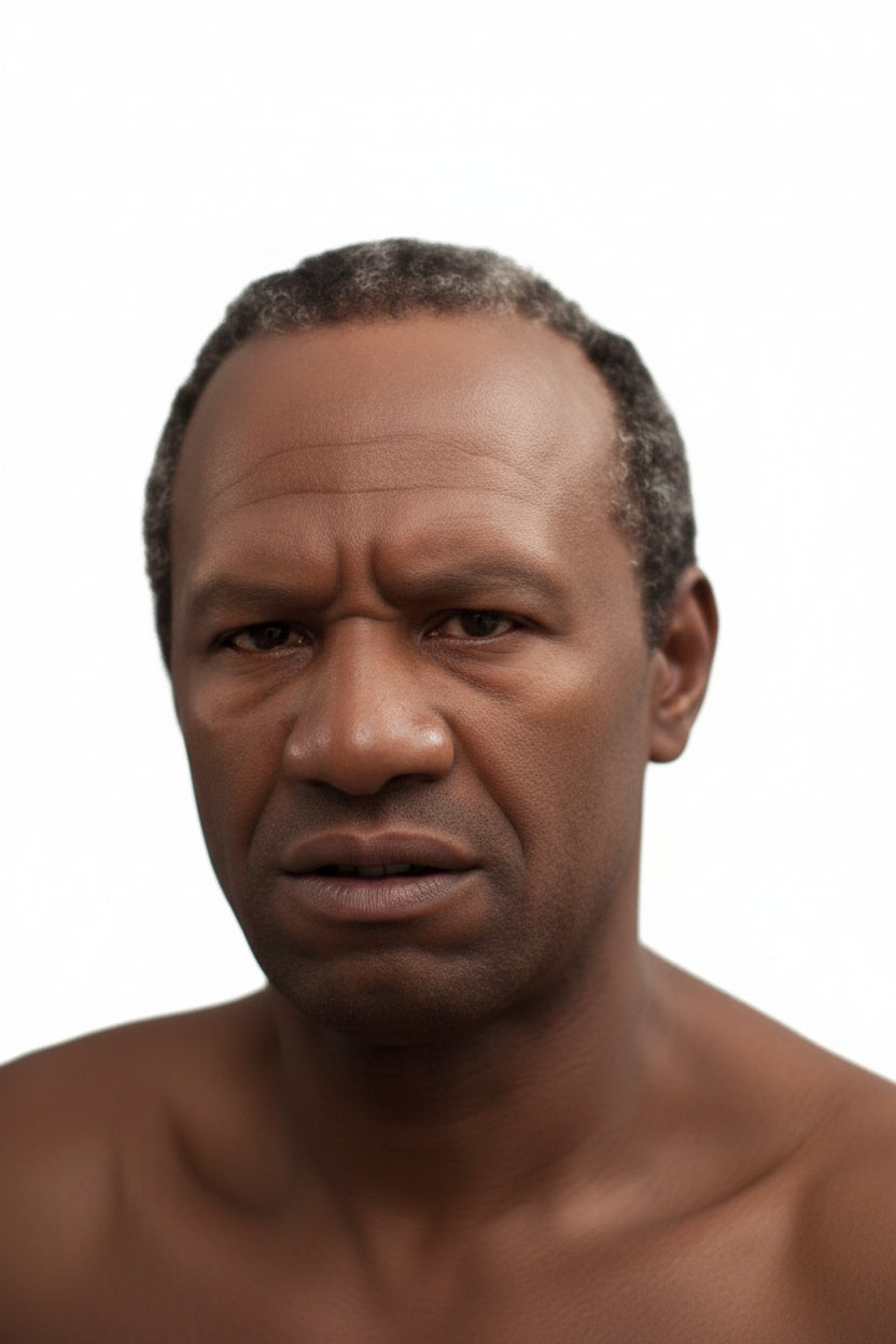 A close-up of a person's face against a plain white background, with a faint Chinese watermark across the center.