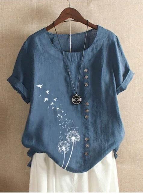 Retro Cotton Linen Loose Plus Size T-Shirt - ZA-Zola