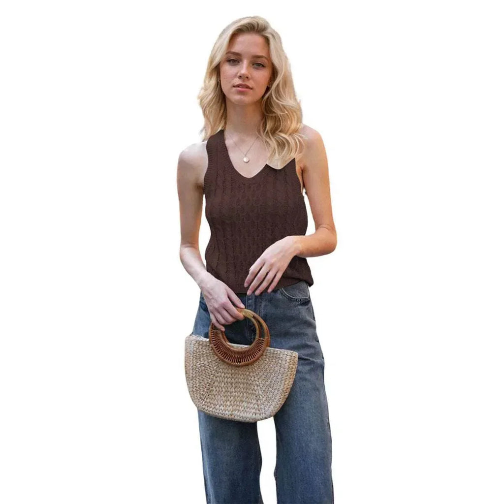 Knitted V-Neck Tank Vest – Casual Solid Top - ZA-Zola