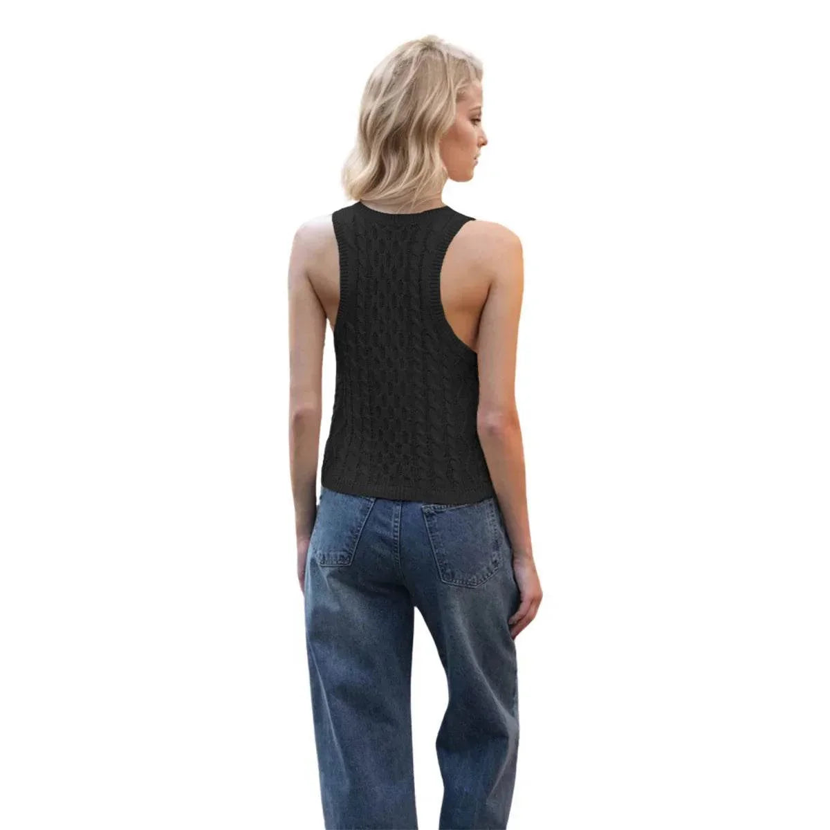 Knitted V-Neck Tank Vest – Casual Solid Top - ZA-Zola