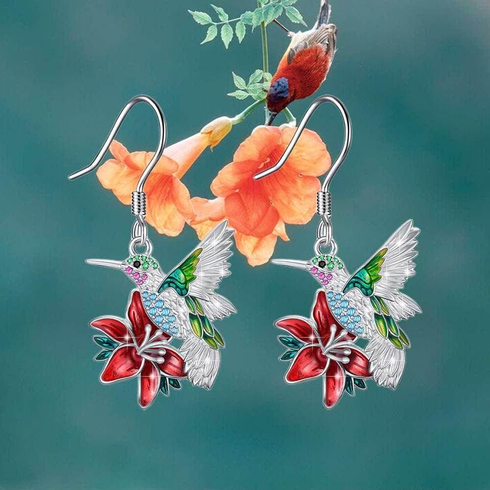 Colorful Hummingbird Diamond Drop Earrings - ZA-Zola