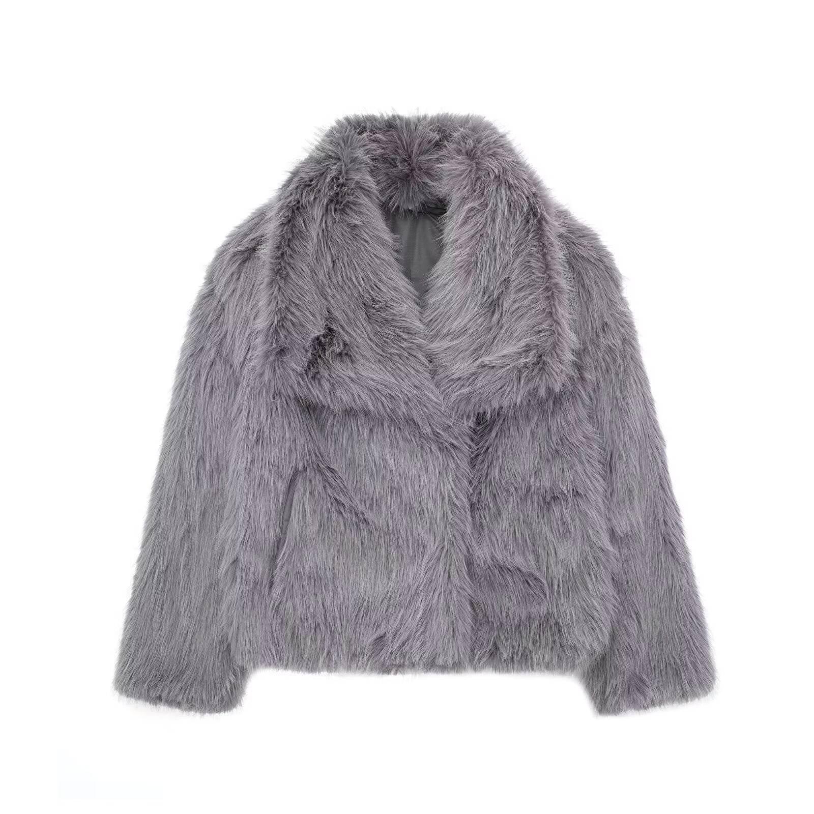 Winter Plush Coat for Women | Fluffy Warm Lapel Jacket - ZA-Zola