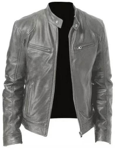 Men's Warm Zipper Cardigan with PU Leather Detail - ZA-Zola