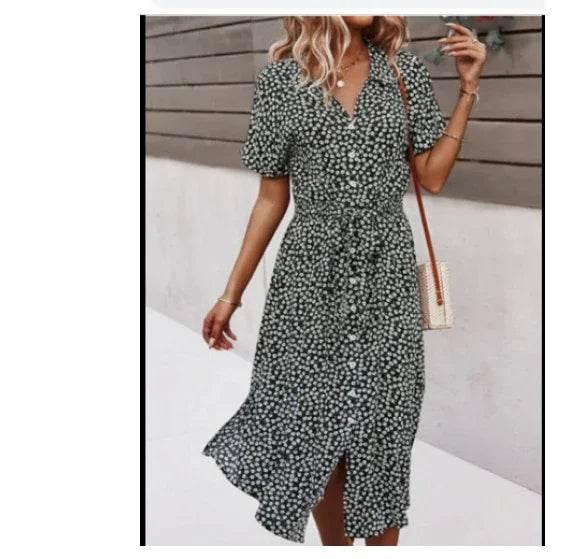 Women's Printed Swing Dress - Holiday Casual Style - ZA-Zola