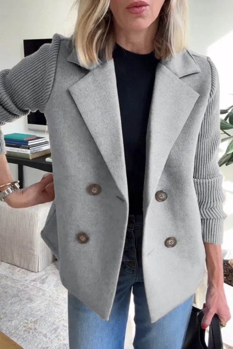 Double Breasted Lapel Jacket | Women's Knitted Sleeve Coat - ZA-Zola