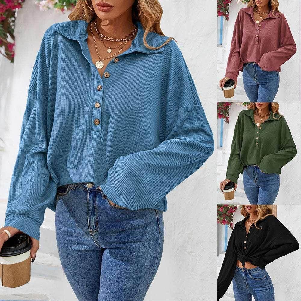 Lapel Button Sweatshirt – Casual Pullover Top - ZA-Zola