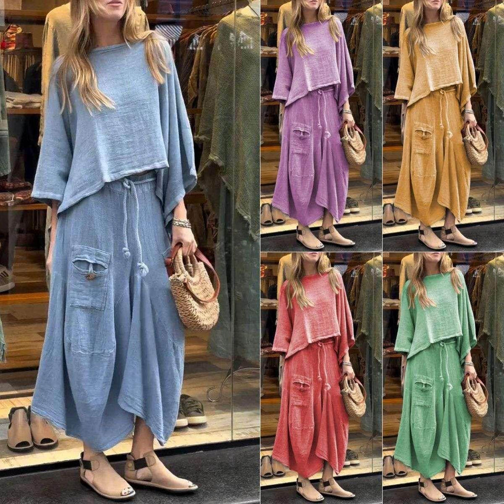 Loose Solid Color Two-Piece Dress Set - ZA-Zola