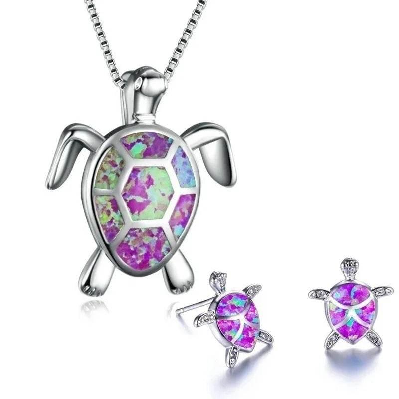 Turtle Necklace & Earrings Set | Cute Beach Jewelry - ZA-Zola