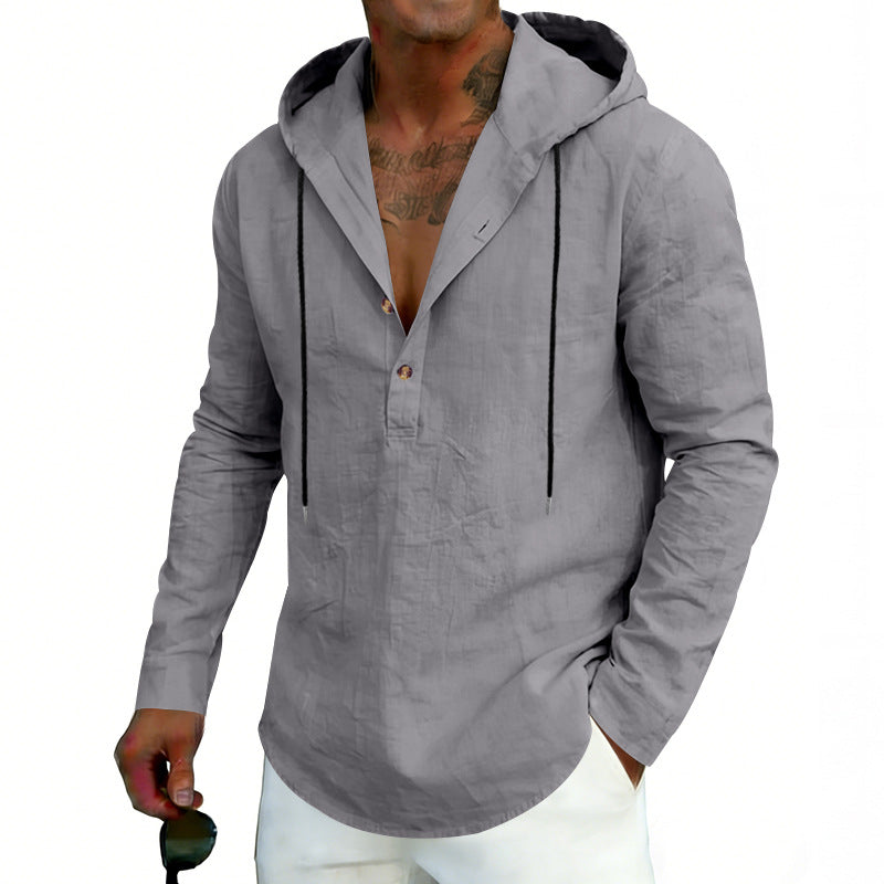 Man wearing a gray hoodie with a white background