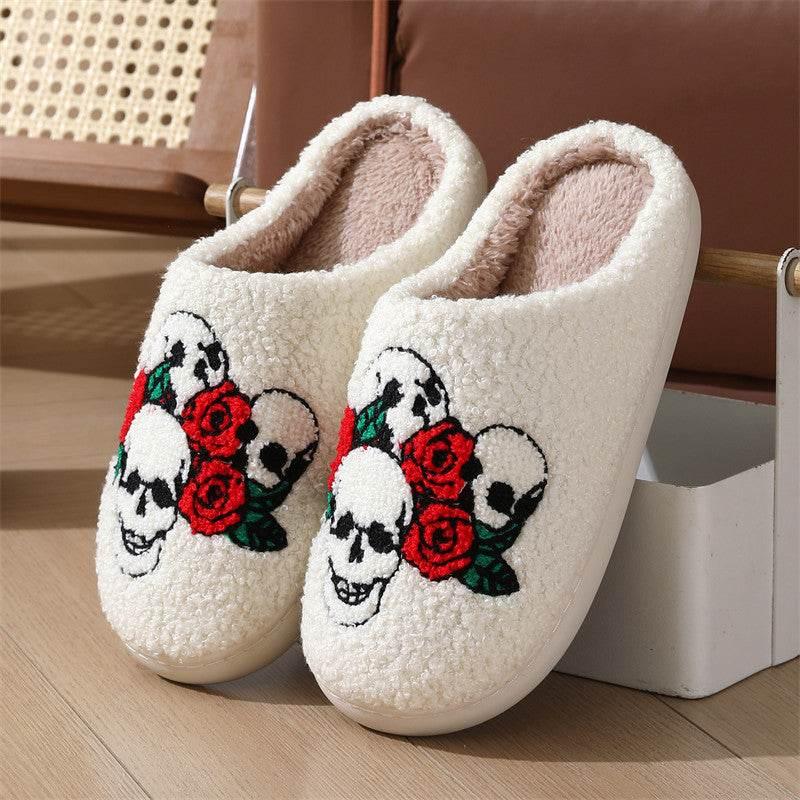 Halloween Skull Rose Indoor Slippers Women - ZA-Zola
