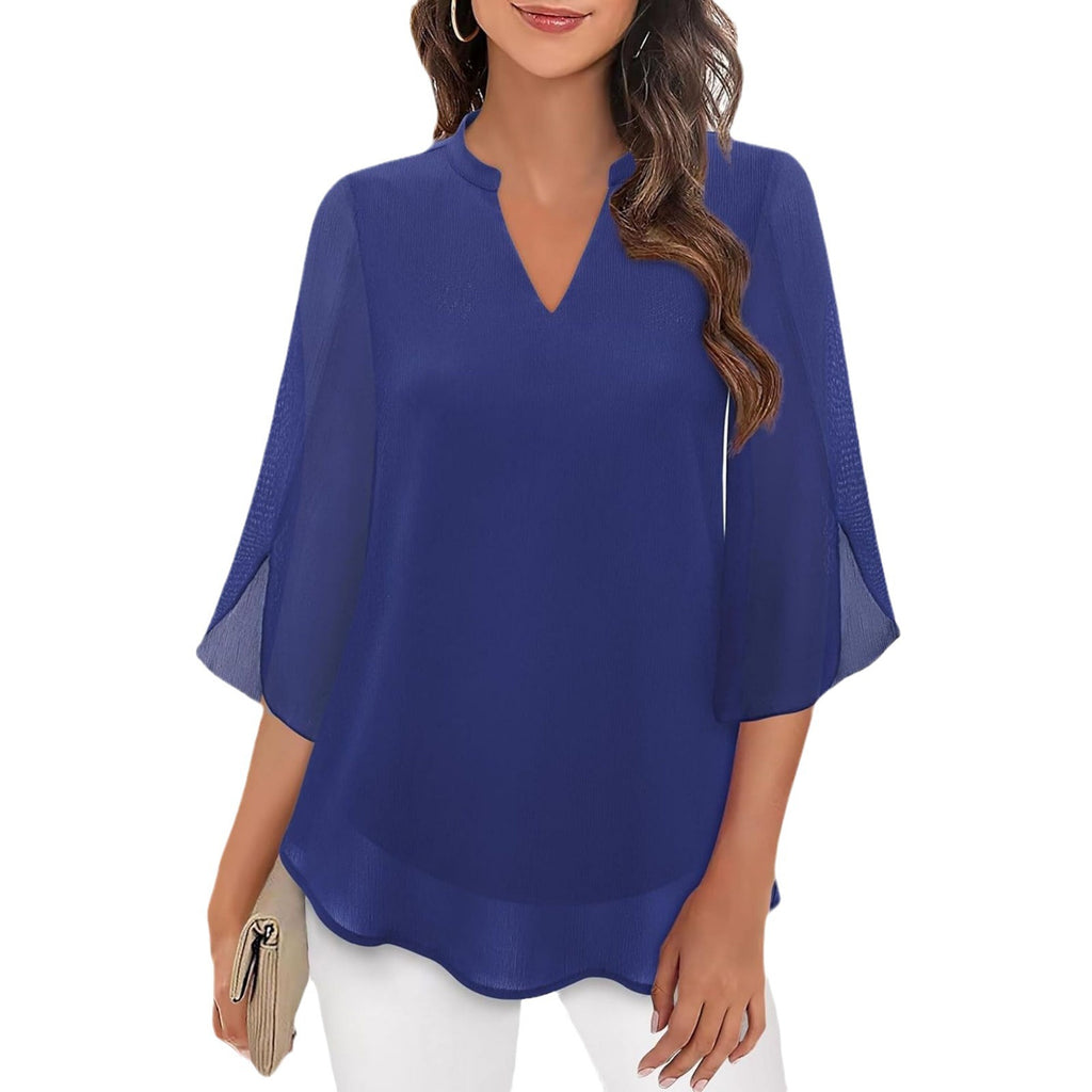 Women's Petal Sleeve Loose V-Neck Chiffon Top