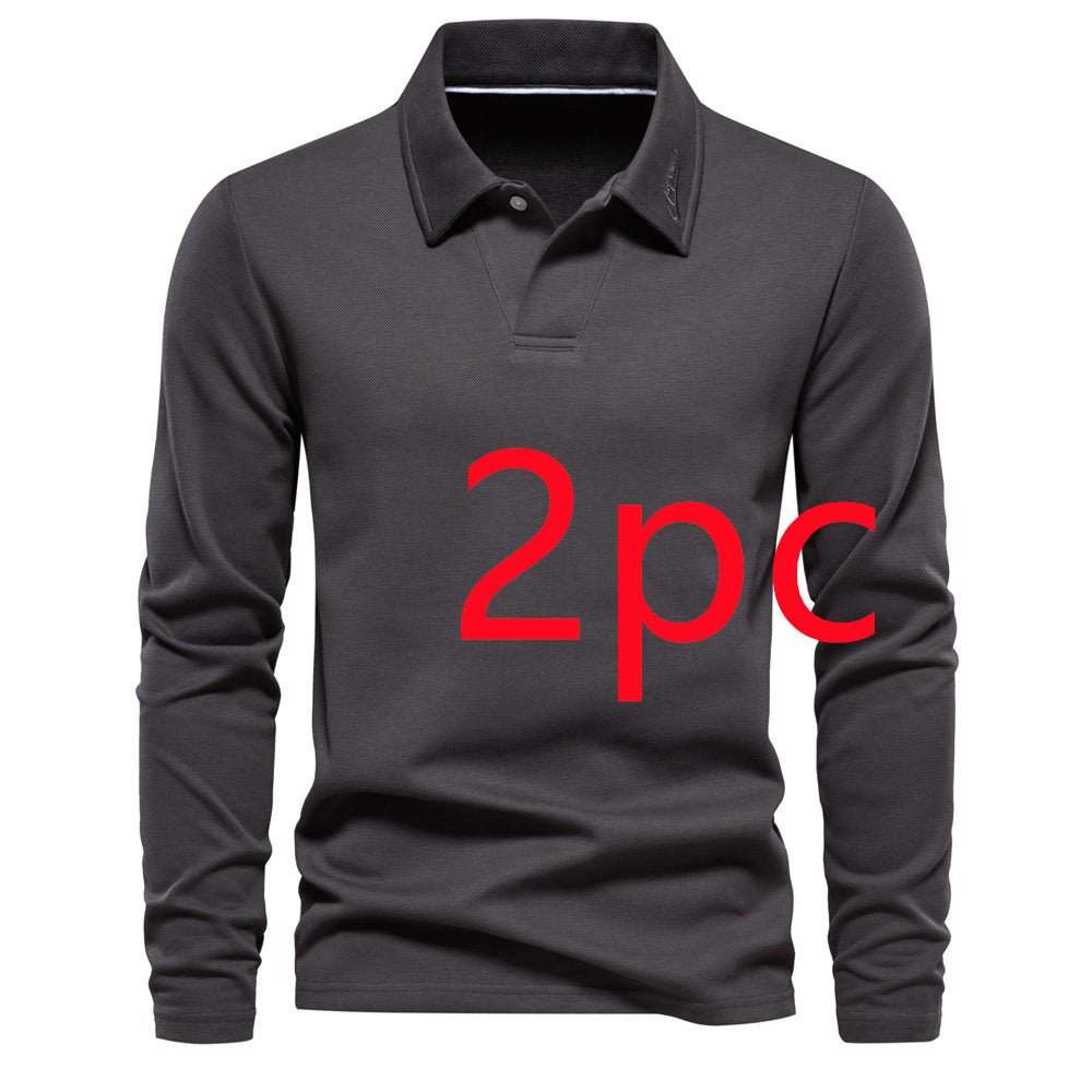 Men’s Casual Long Sleeve Lapel Solid Color Polo Shirt