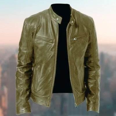 Men's Warm Zipper Cardigan with PU Leather Detail - ZA-Zola