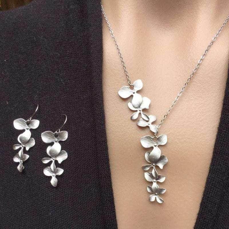 Silver Petal Necklace & Earrings Set for Women - ZA-Zola