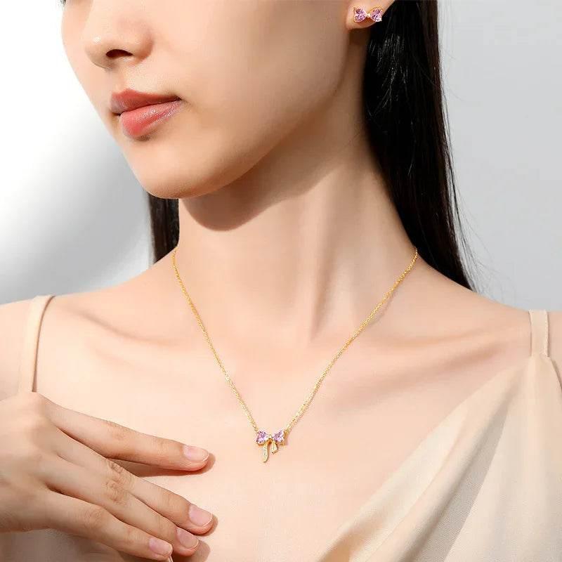 Shop Women's Bow Zircon Necklace - Stunning Sterling Silver! - ZA-Zola