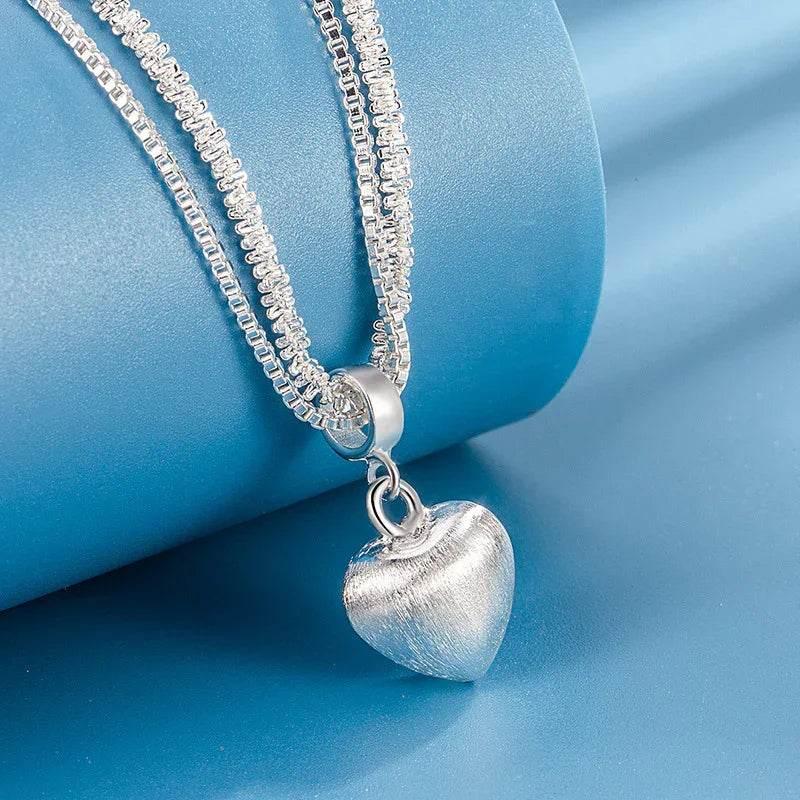 Double Layer Brushed Heart Pendant Necklace for Women - ZA-Zola