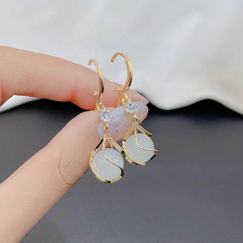 Cat’s Eye Opal Clip Earrings – Korean Fashion - ZA-Zola