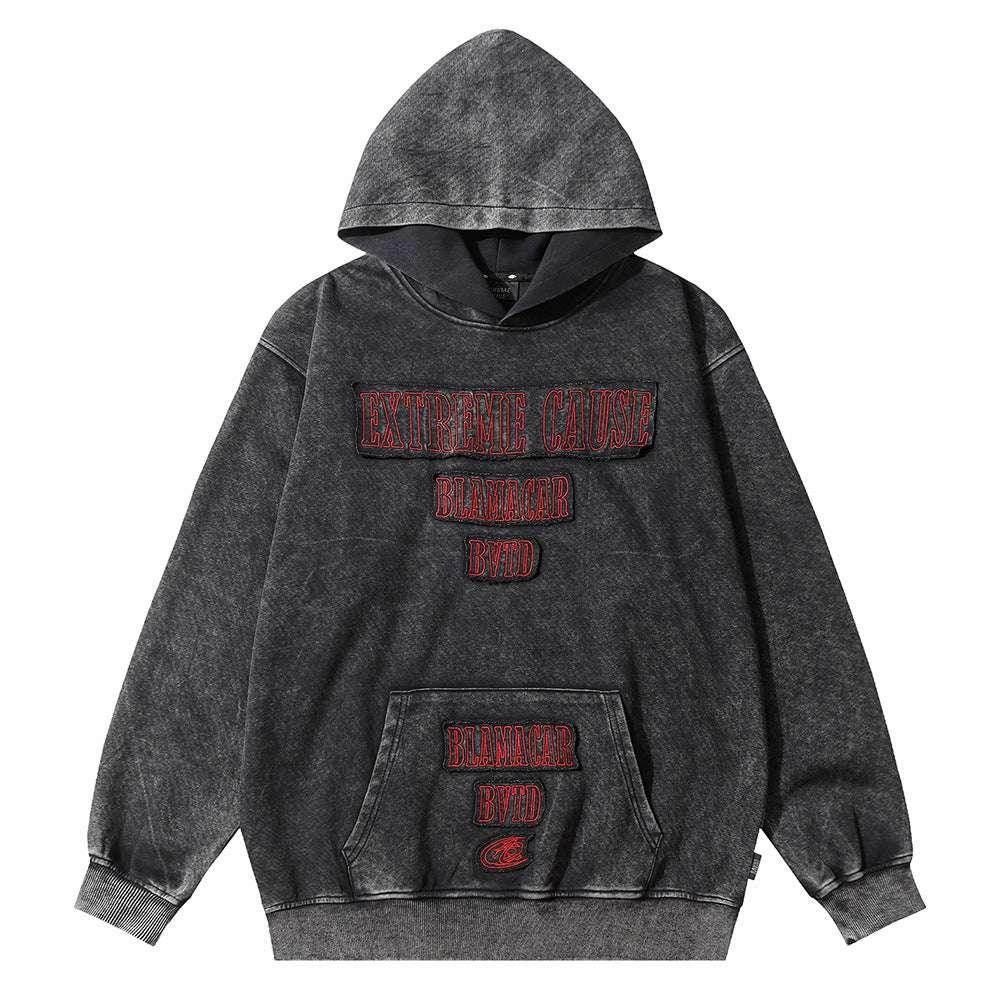 Letter Patch Embroidered Hoodie - Stylish Streetwear - ZA-Zola