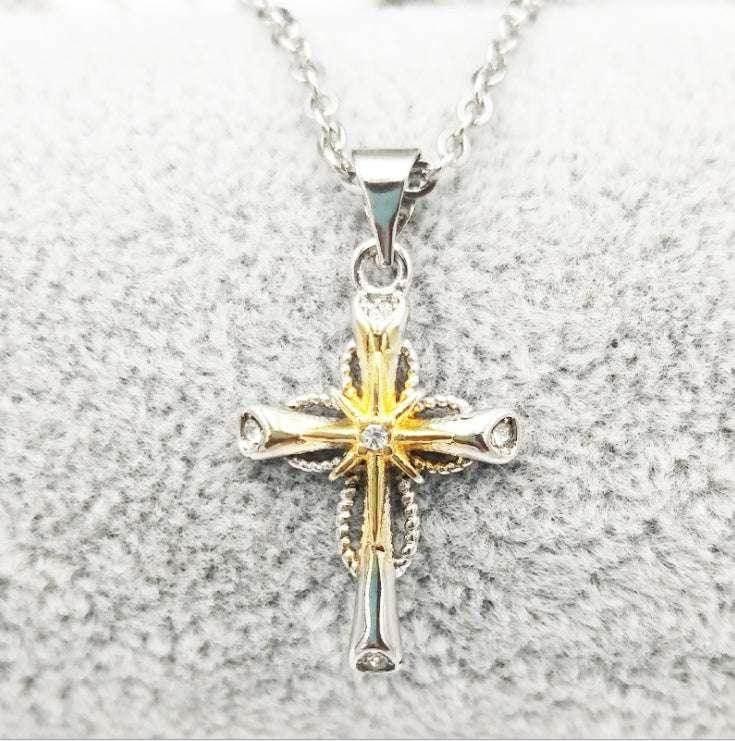 Octagonal Star Cross Pendant – Silver Alloy Chain - ZA-Zola