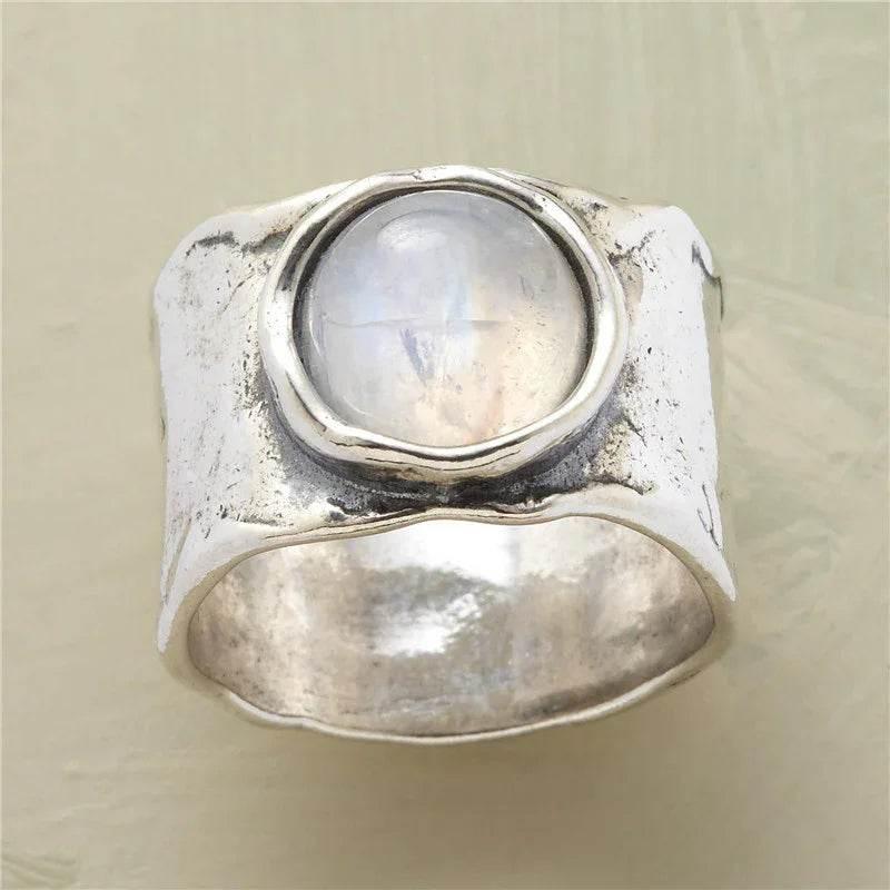 Vintage Moonstone Wide Band Ring for Men – Silver - ZA-Zola