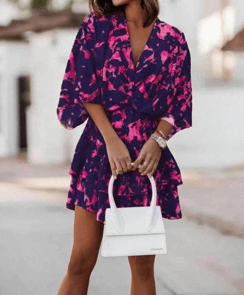 Floral V-Neck Loose Cake Dress – Summer Charm - ZA-Zola