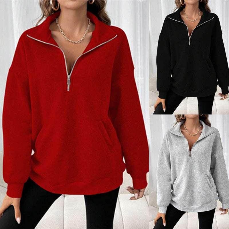 Polo Collar Pullover Hoodie for Women – Casual Chic - ZA-Zola