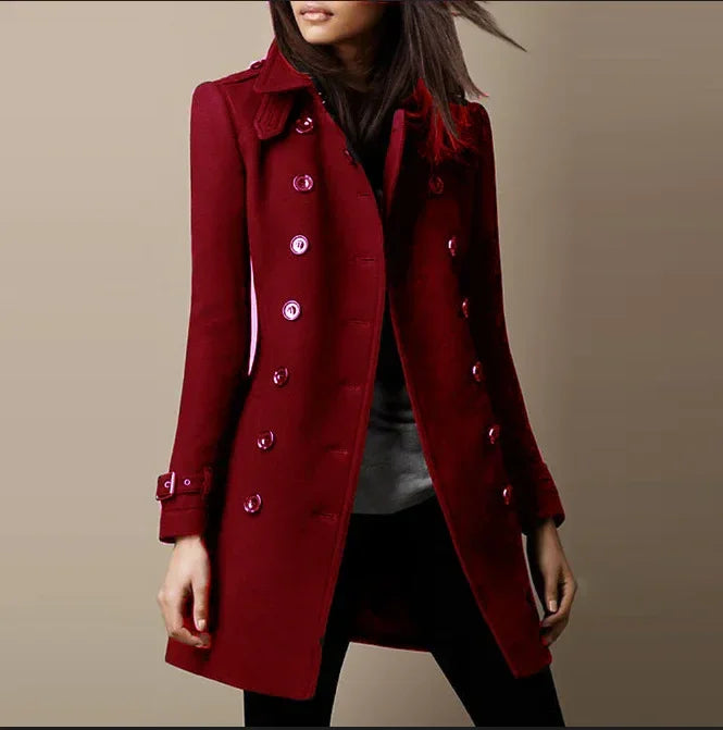 Women’s Double-Breasted Wool Coat – Loose Lined Overcoat - ZA-Zola
