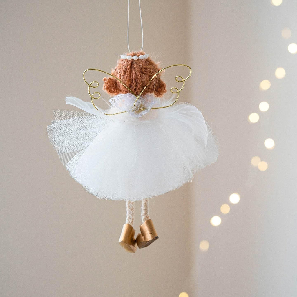 Christmas Angel Girl Pendant White Tulle Skirt & Golden Wings - ZA-Zola