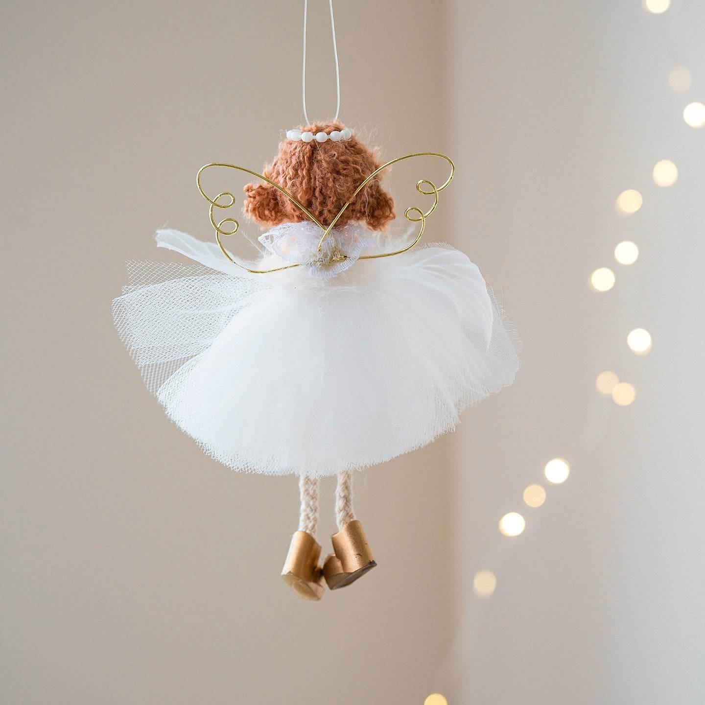 Christmas Angel Girl Pendant White Tulle Skirt & Golden Wings - ZA-Zola