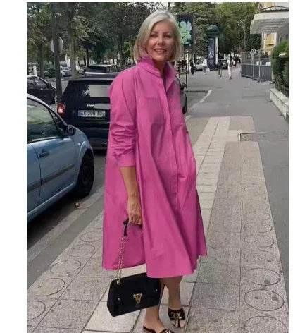 Solid Color Long Sleeve Shirt Dress for Women - ZA-Zola