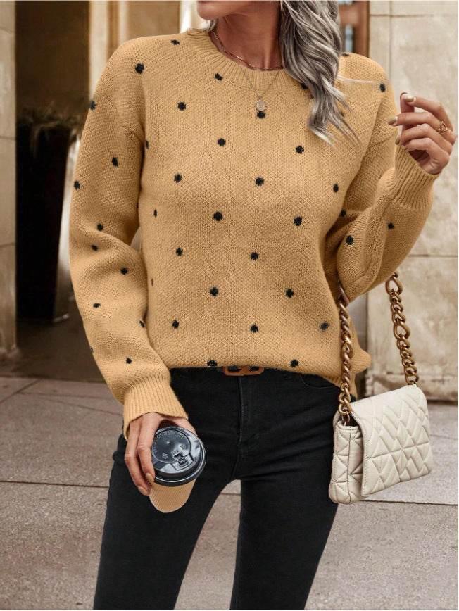Polka Dot Pullover Sweater – Casual Winter Knitwear - ZA-Zola